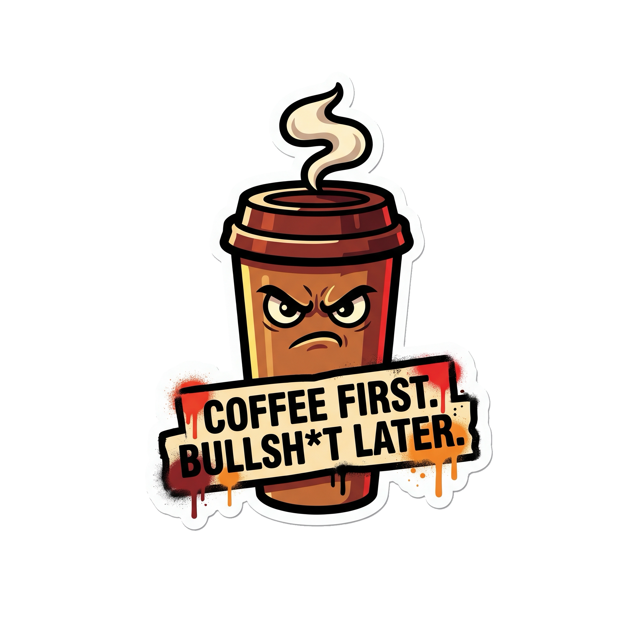Coffee First, Bullsh*t Later Sticker — Stickatude UV-printed die-cut sticker