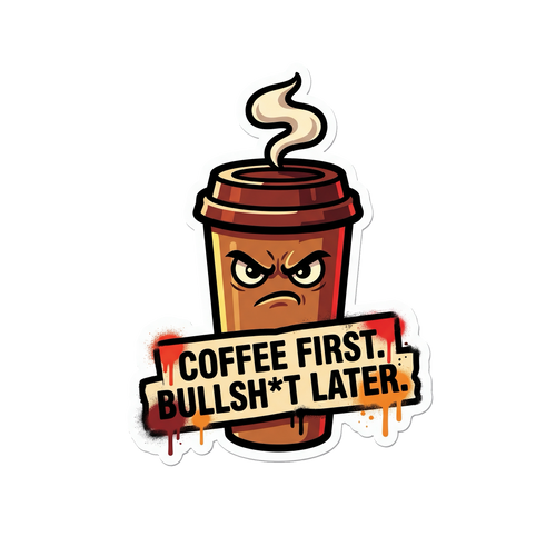 Coffee First, Bullsh*t Later Sticker — Stickatude UV-printed die-cut sticker