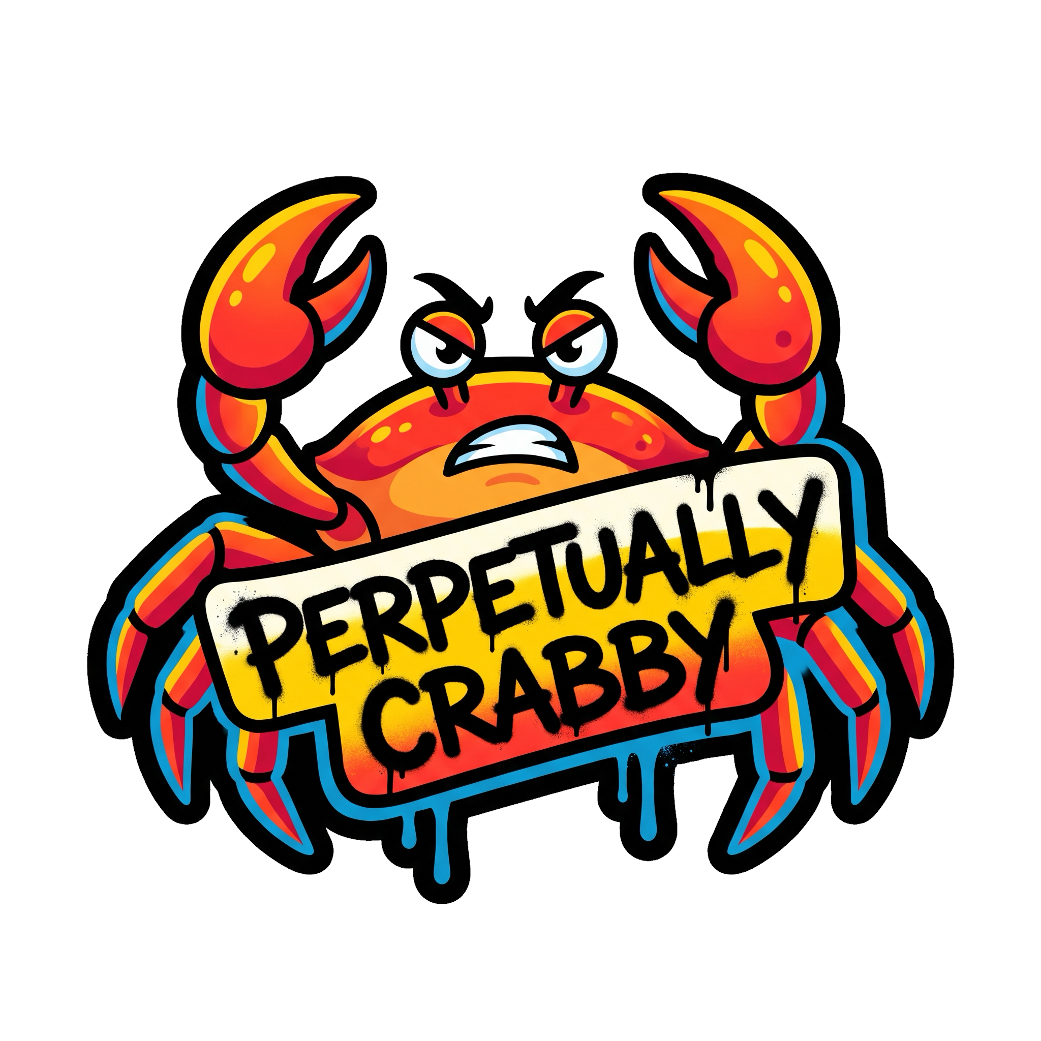 Perpetually Crabby Sticker — Stickatude UV-printed die-cut sticker