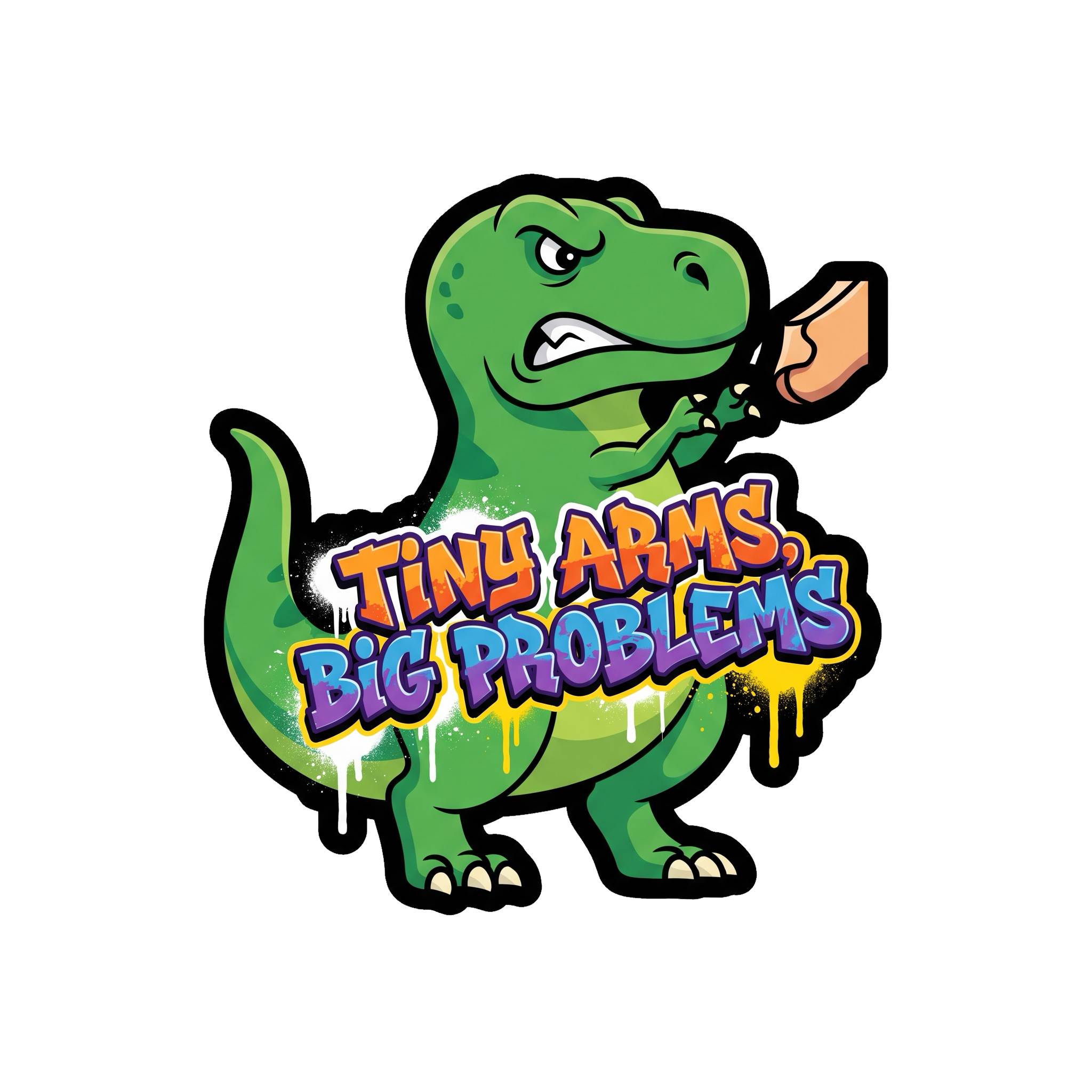 Tiny Arms, Big Problems Sticker — Stickatude UV-printed die-cut sticker