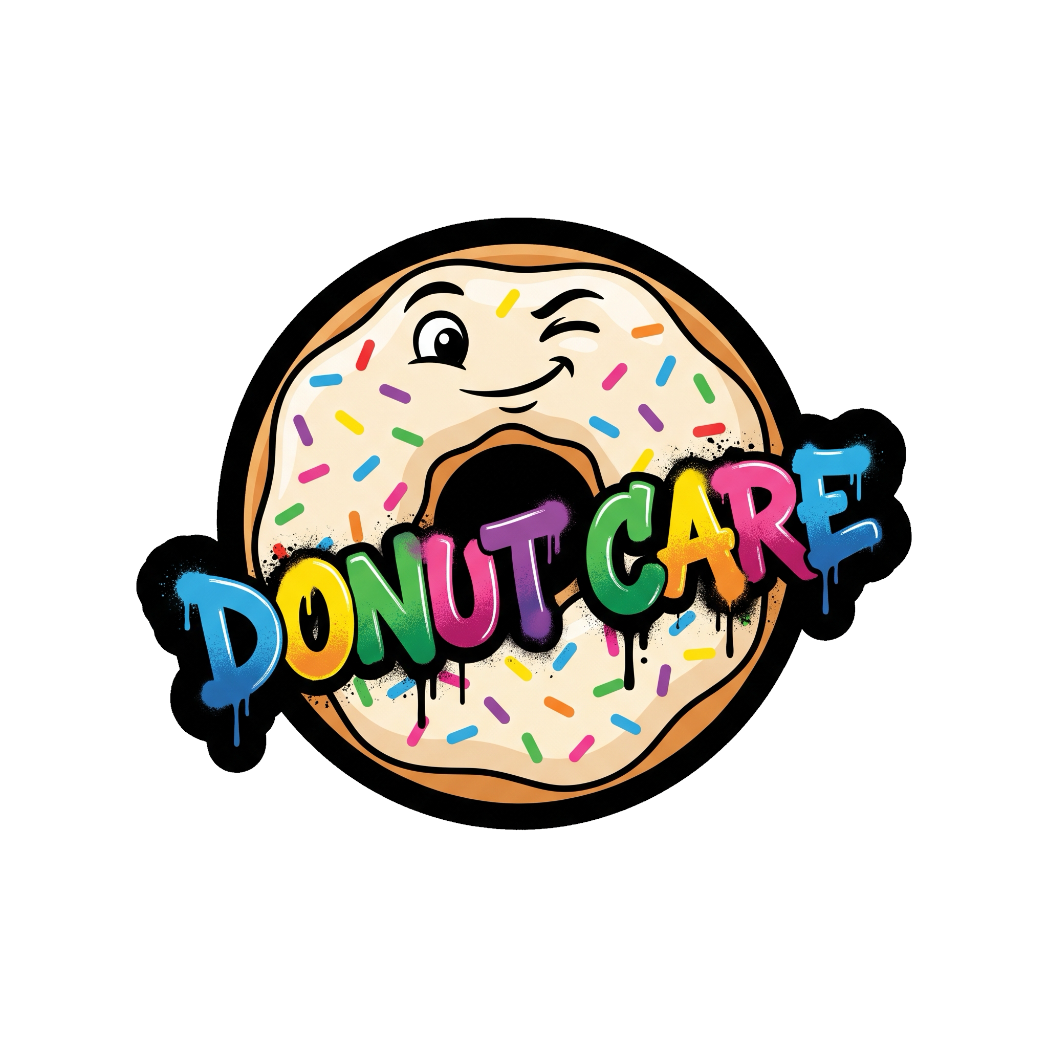 Donut Care Sticker — Stickatude UV-printed die-cut sticker