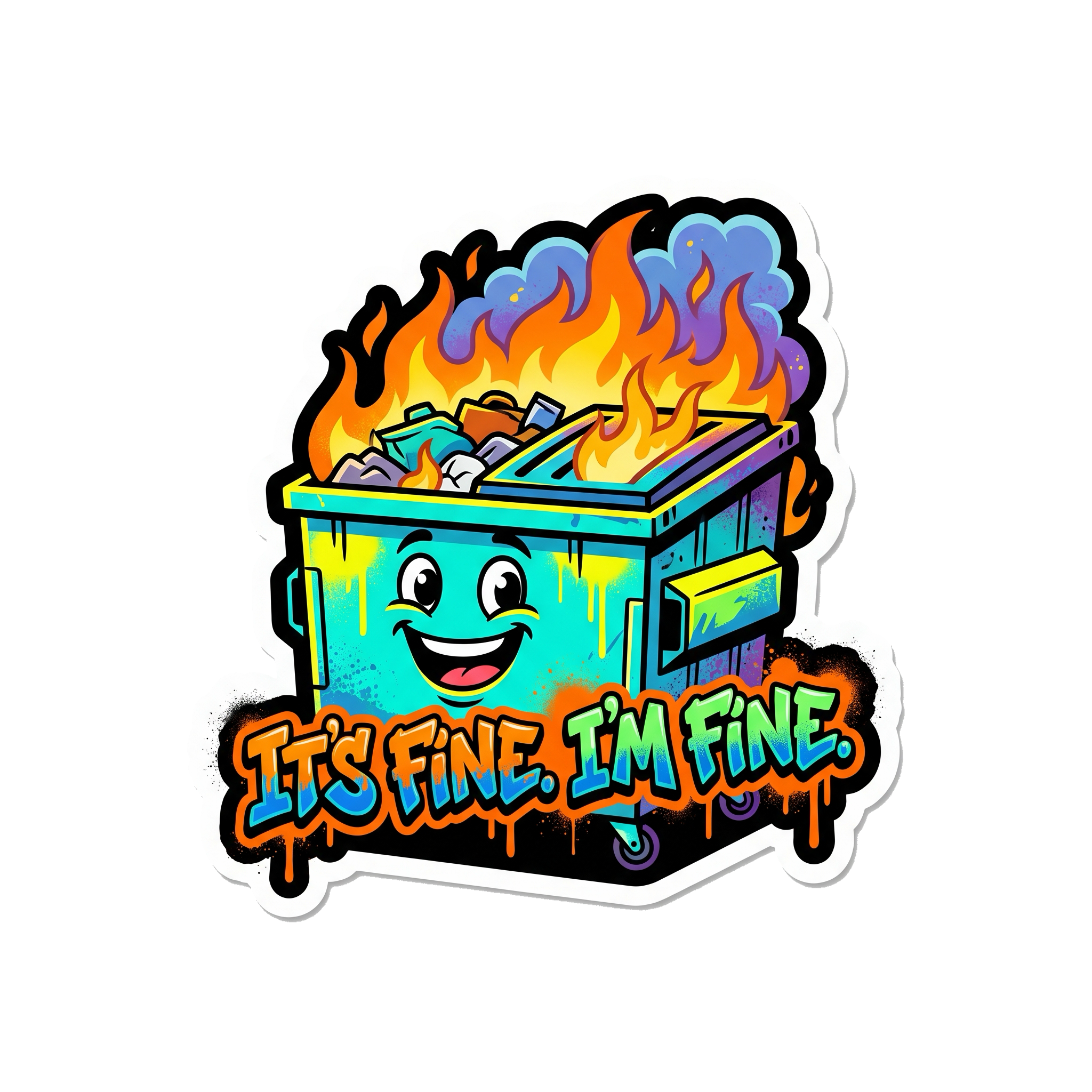 It's Fine, I'm Fine Sticker — Stickatude UV-printed die-cut sticker