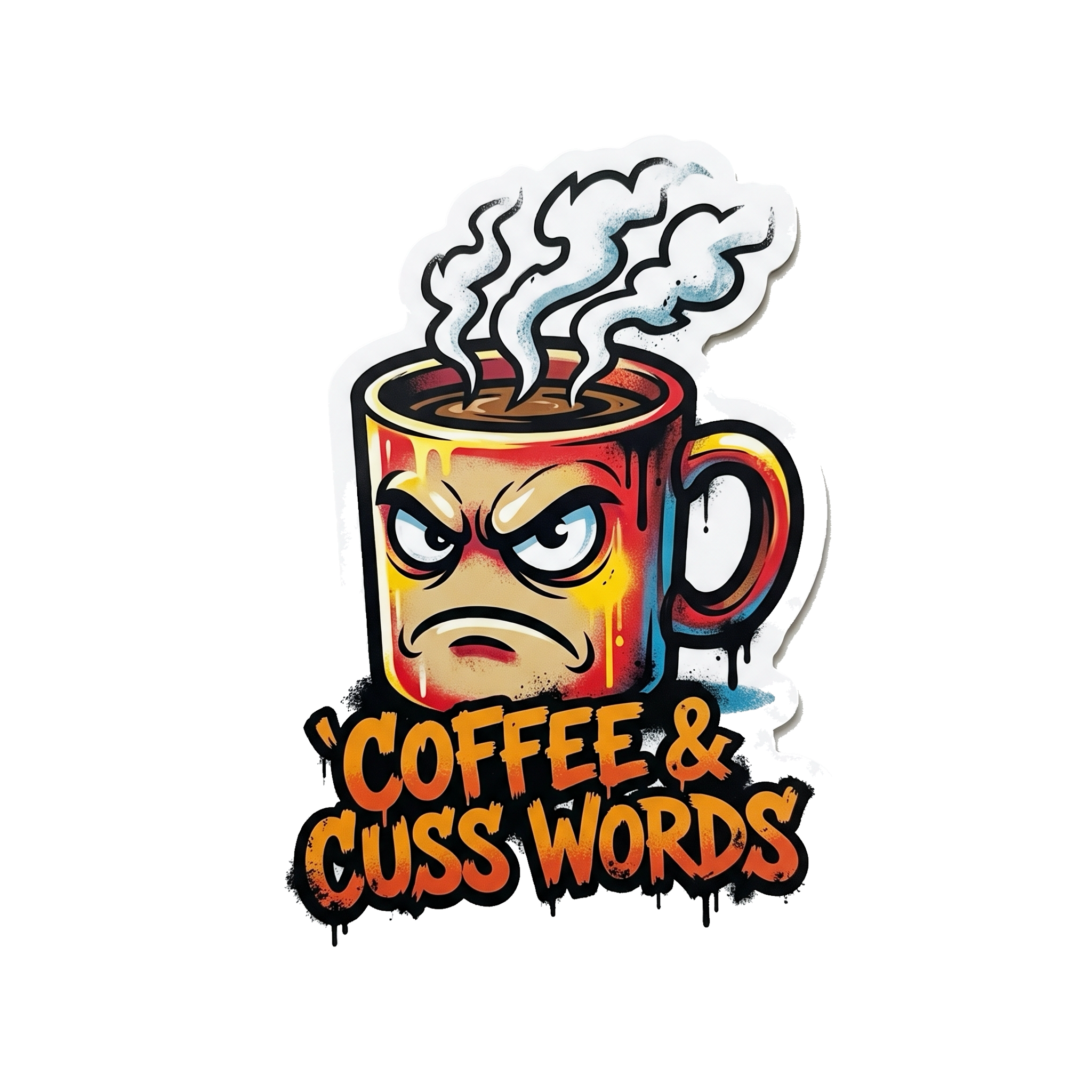 Coffee & Cuss Words Sticker — Stickatude UV-printed die-cut sticker