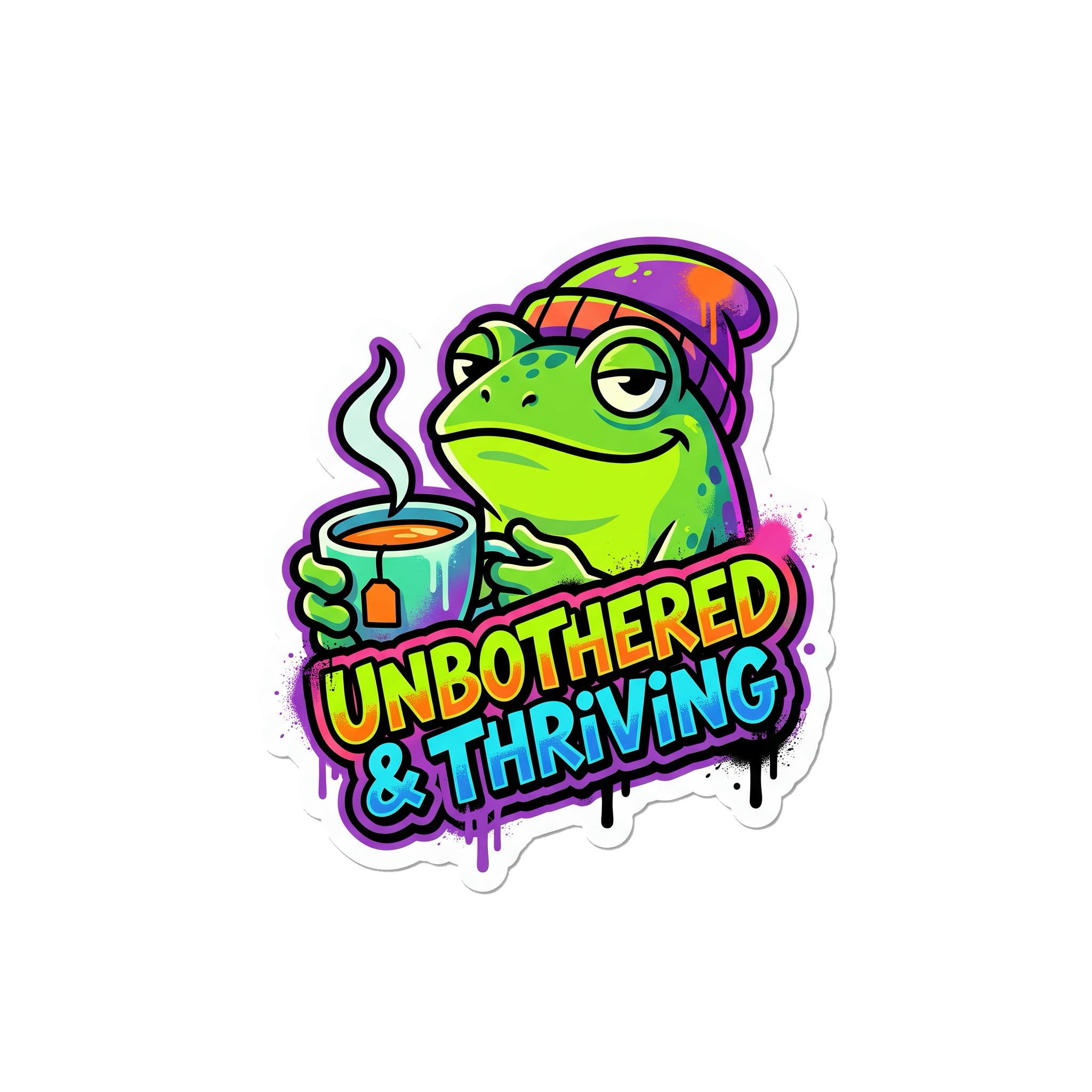 Unbothered & Thriving Sticker — Stickatude UV-printed die-cut sticker