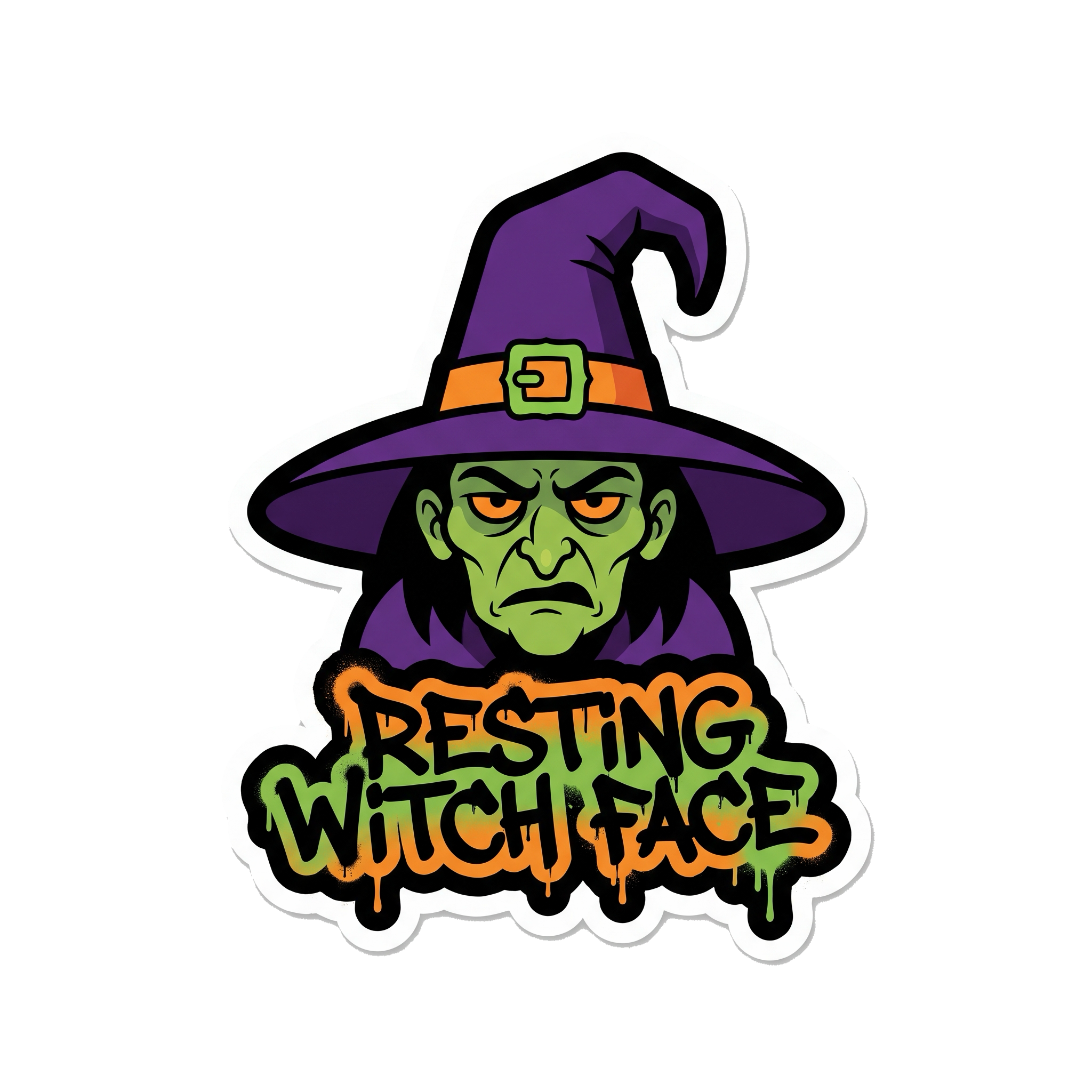 Resting Witch Face Halloween Sticker — Stickatude UV-printed die-cut Halloween sticker