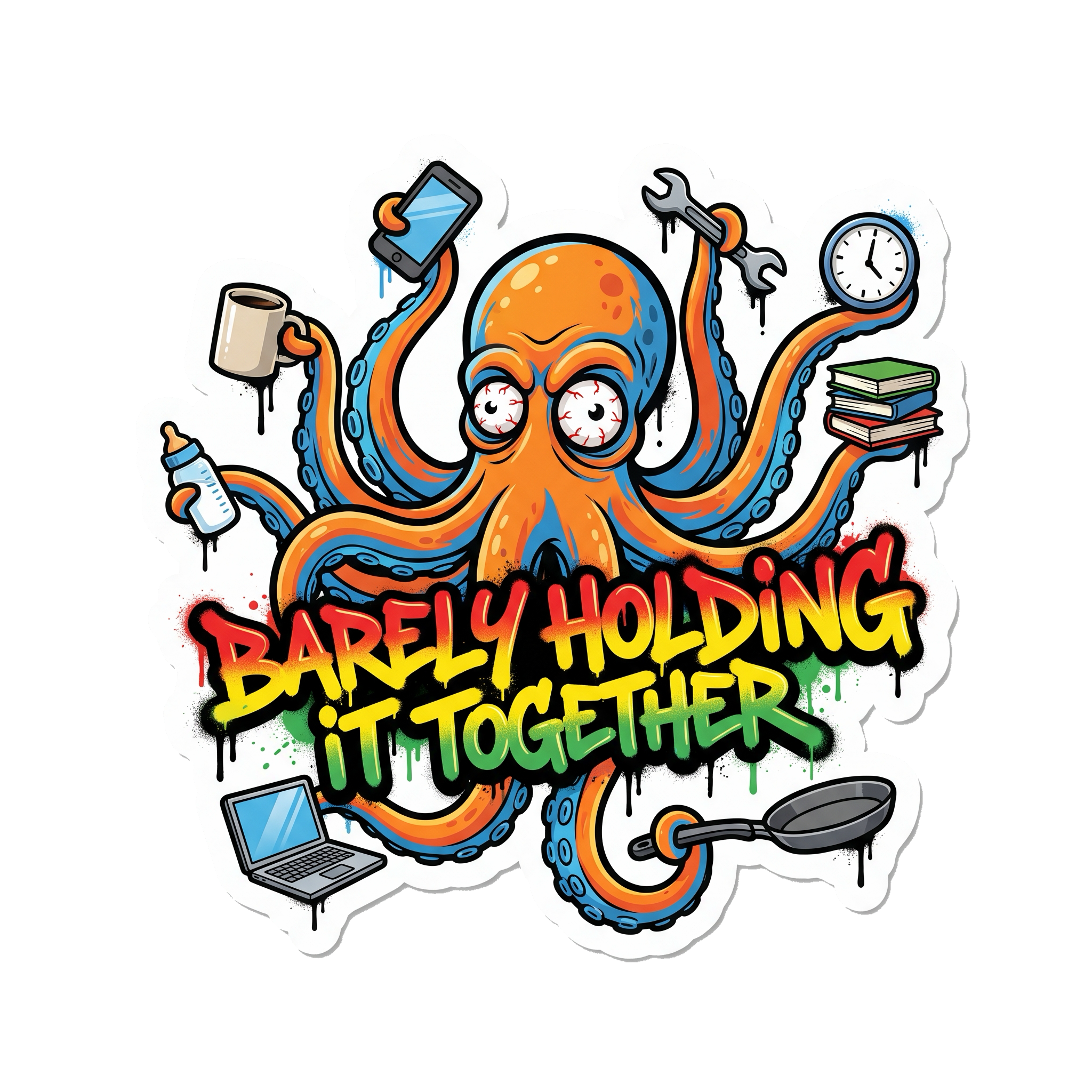 Barely Holding It Together Sticker — Stickatude UV-printed die-cut sticker