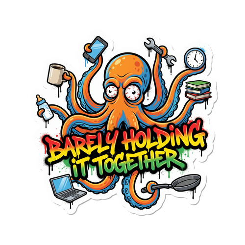 Barely Holding It Together Sticker — Stickatude UV-printed die-cut sticker