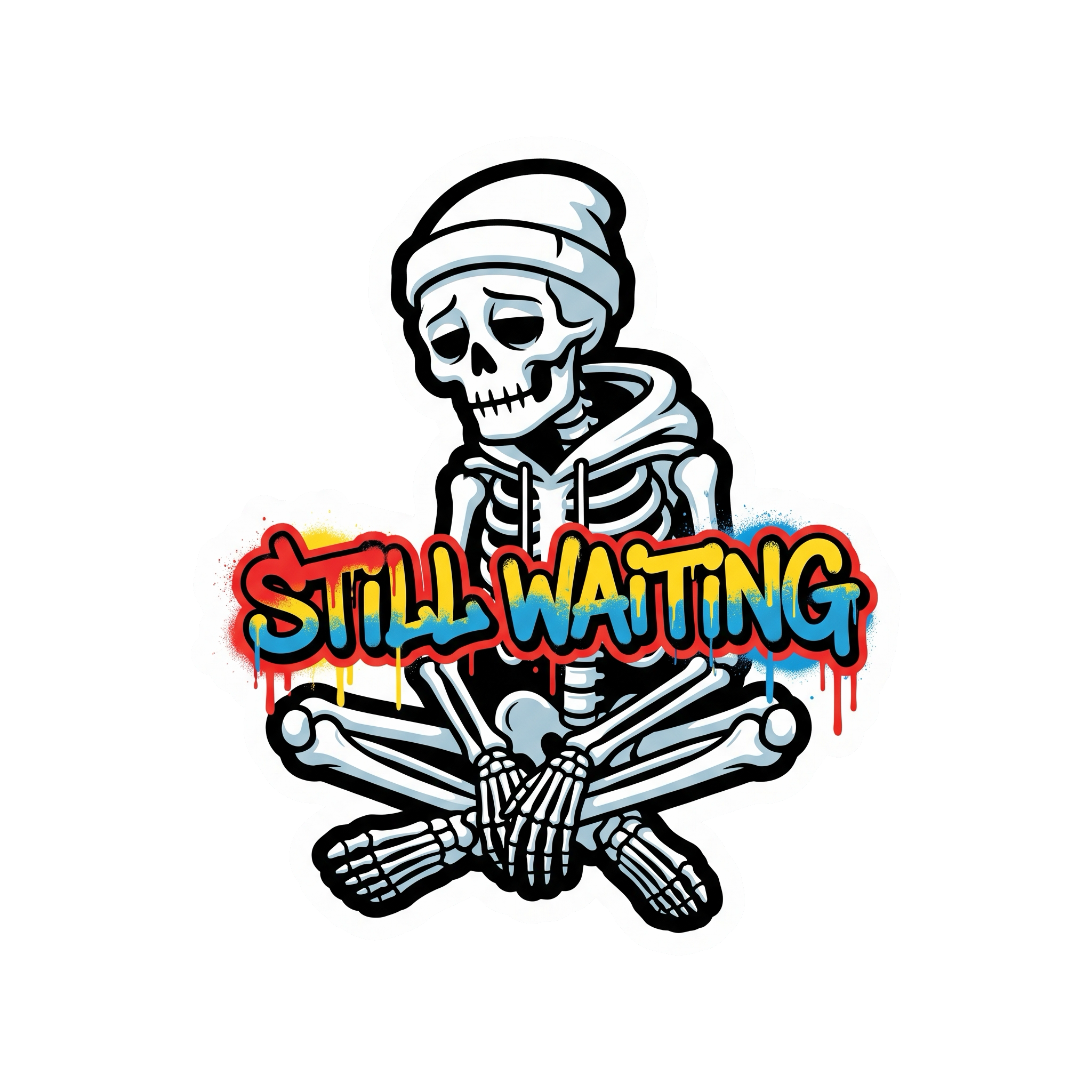 Still Waiting Sticker — Stickatude UV-printed die-cut sticker