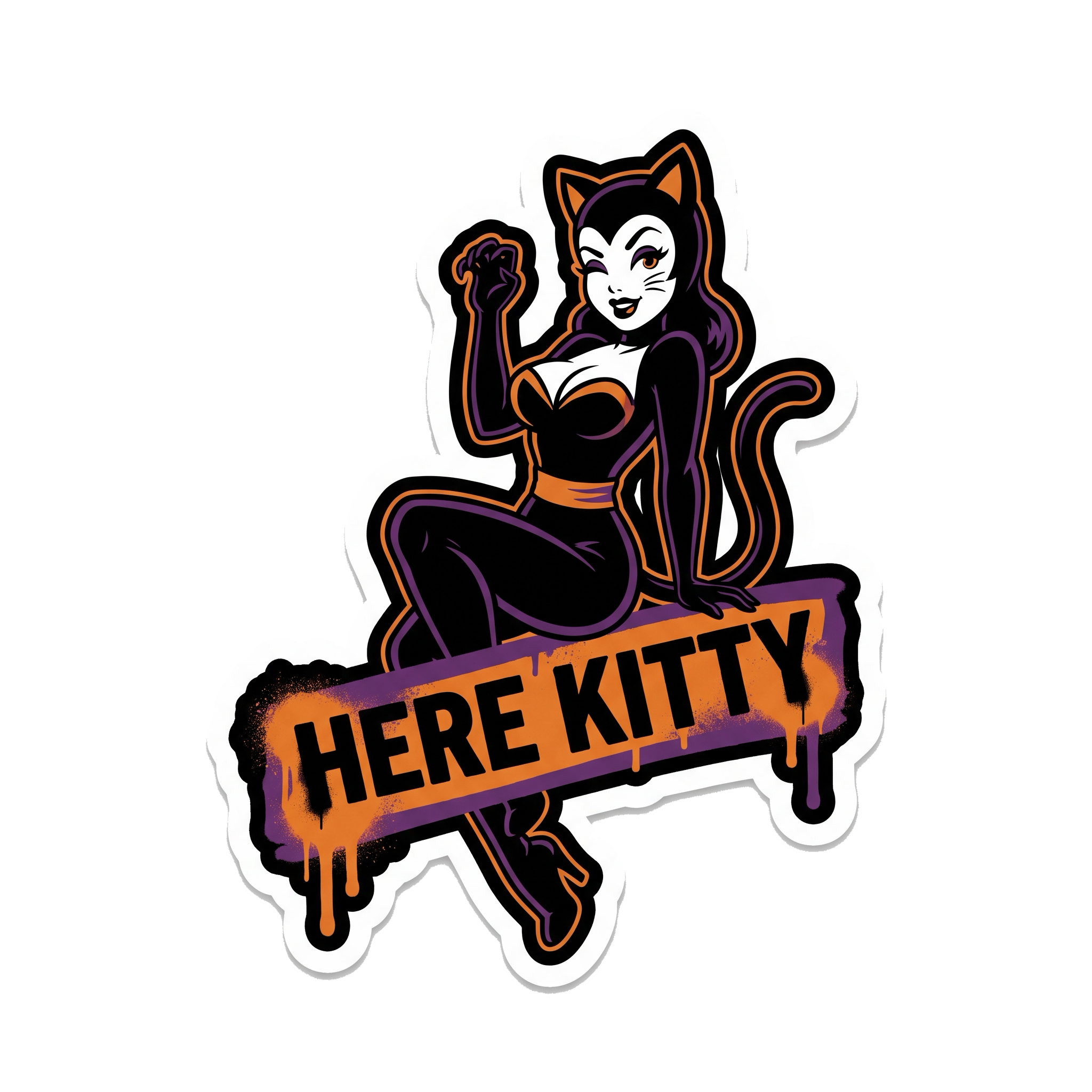 Here Kitty Halloween Sticker — Stickatude UV-printed die-cut Halloween sticker