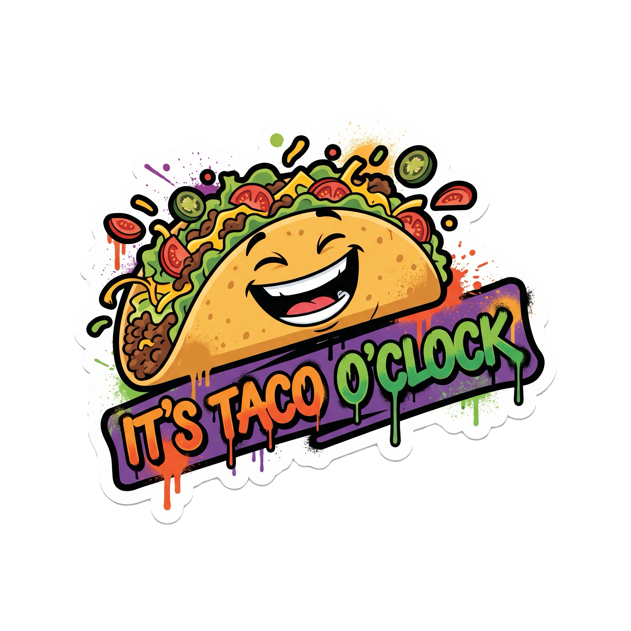Taco O'Clock Sticker — Stickatude UV-printed die-cut sticker
