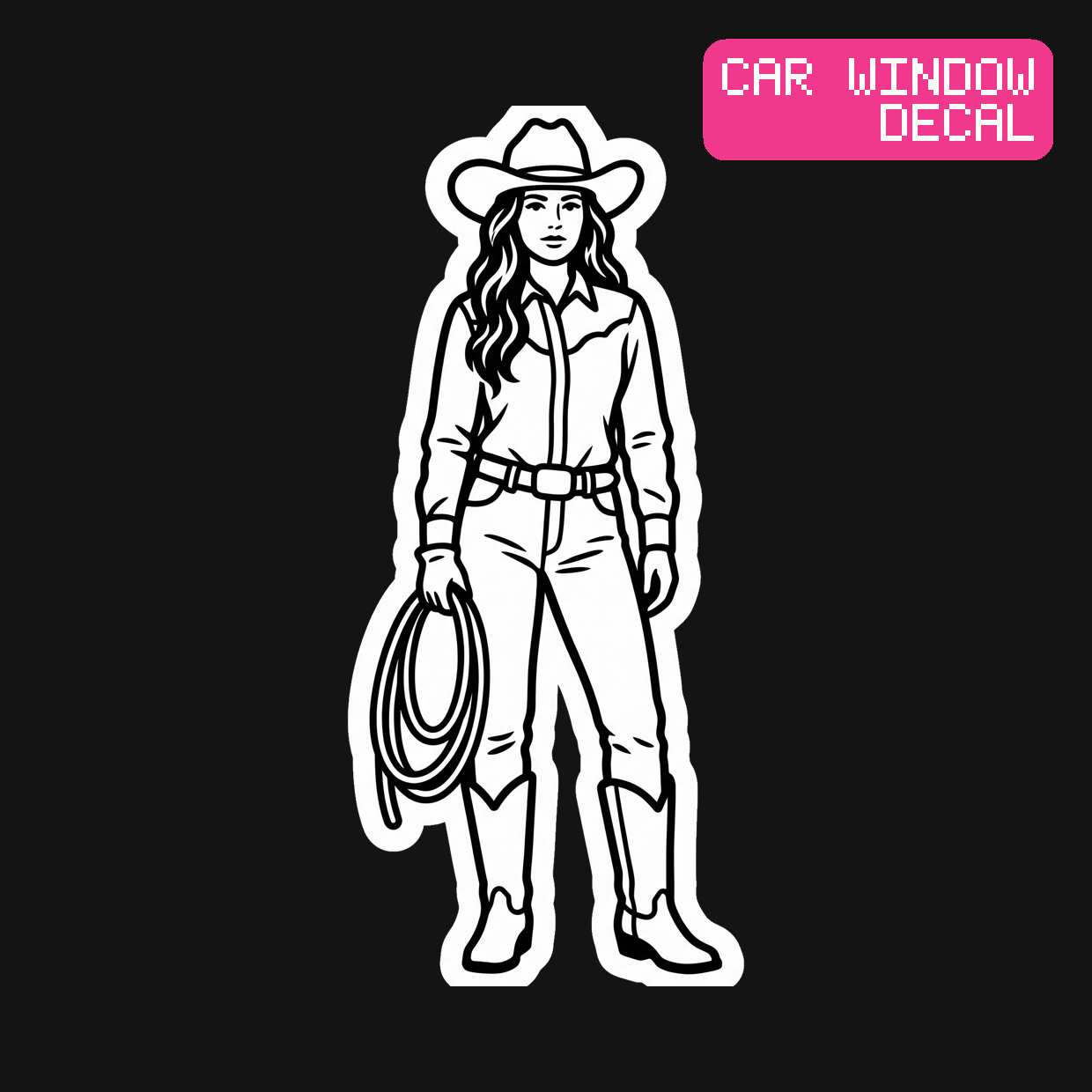 Cowgirl Decal — Stickatude white car-window decal