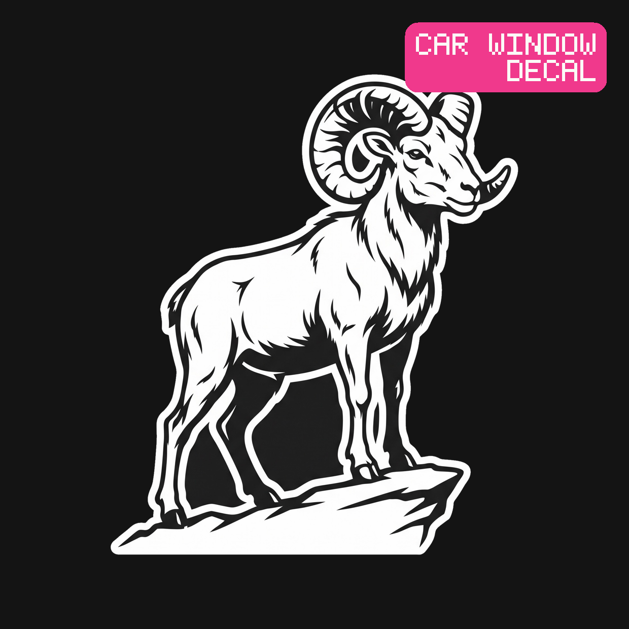 Mountain Ram Decal — Stickatude white car-window decal