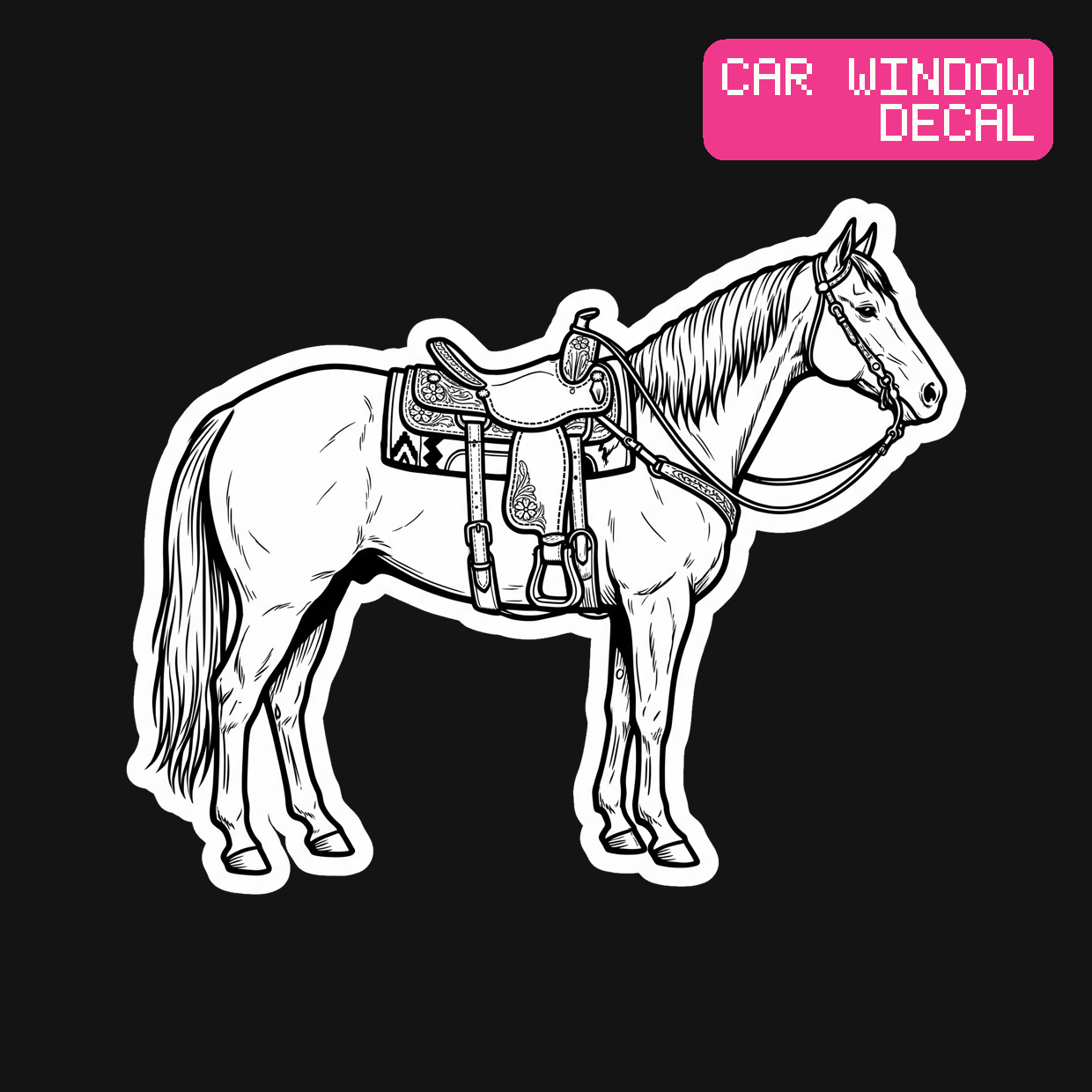 Western Saddle Horse Decal — Stickatude white car-window decal
