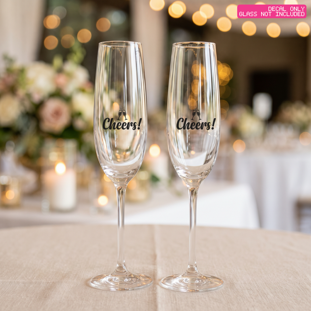 Cheers Champagne Flute Decals (Set of 2) — Stickatude wedding decal (set of 2, glasses not included)
