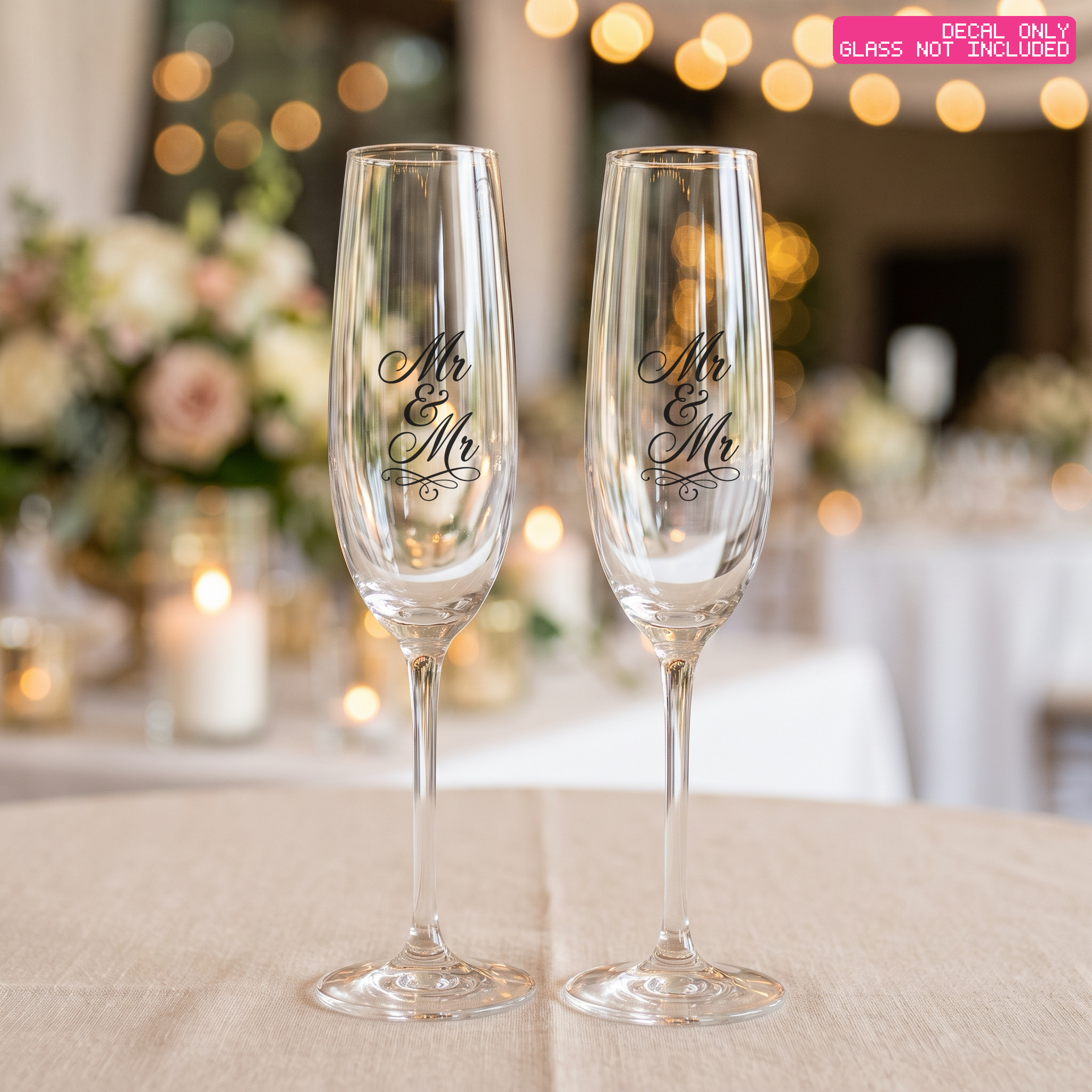 Mr & Mr Champagne Flute Decals (Set of 2) — Stickatude wedding decal (set of 2, glasses not included)