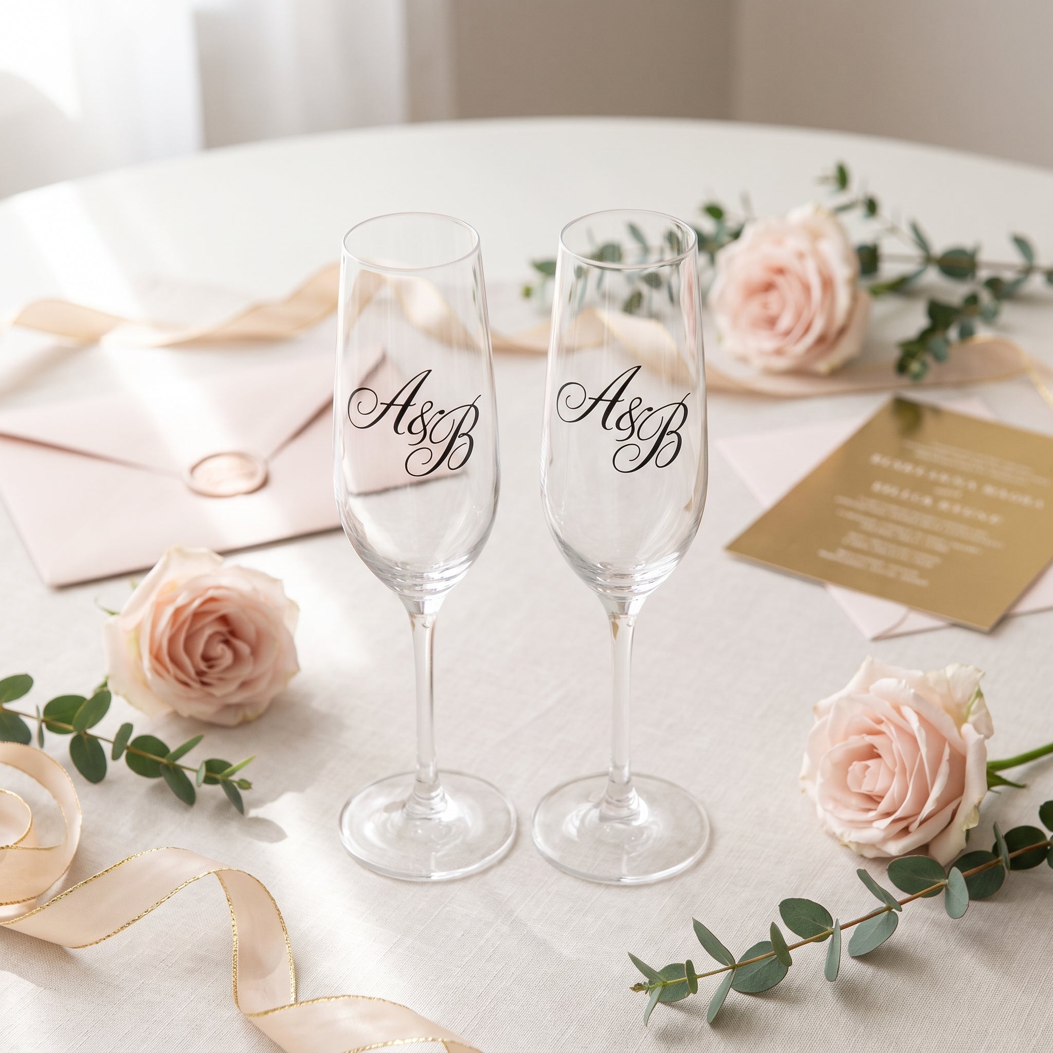 Build Your Own Wedding Flute Decals — upload your monogram, set of 2